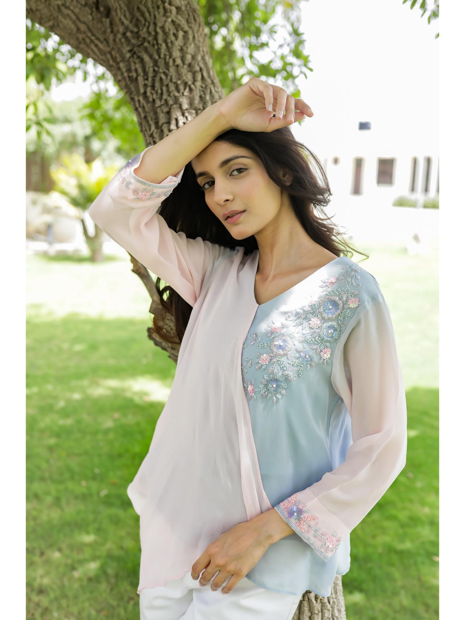 minsh Blush Breeze Dual-Tone Embroidered Multi-Color Top-picture-16