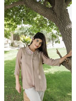 MINSH - Tan Grace Embroidered Collar Top