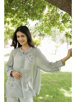 MINSH - Silver Dust Embroidered Round Neck Green Shirt