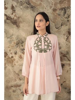 MINSH - Blush Aura Embroidered Chinese Collar Pink Top