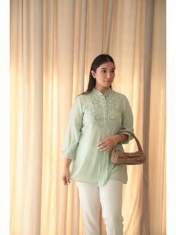 MINSH - Mint Green Whisper Embroidered Top
