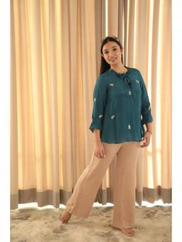 MINSH - Midnight Bloom Embroidered Teal Top