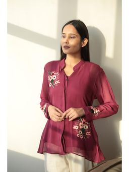 MINSH - Crimson Bloom Embroidered Burgundy Shirt