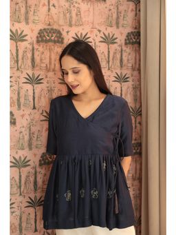 MINSH - Orchid Elegance Embroidered Navy Blue Top