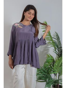 MINSH - Royal Plum Embroidered Grey Top