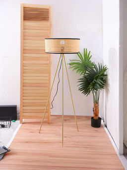 The Better Home - Rattan Shade Tripod Shape Frame Floor Lamp