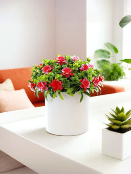 The Better Home - Artificial Red Flower Plants with Pot