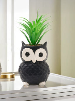 The Better Home - Green Pineapple Leaves Artificial Plants with Owl Pot