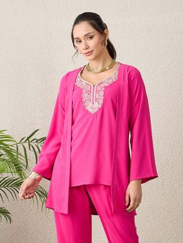 First Resort by Ramola Bachchan - Pink Yoke Embroidered Top