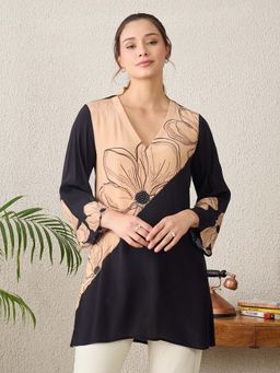 First Resort by Ramola Bachchan - Multicolour Colo Block Embellished Top