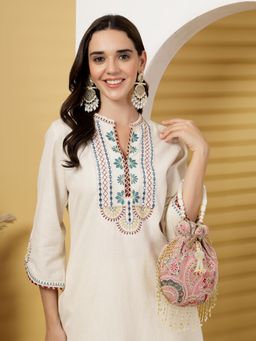 Anekaant - Droop Pink and Multi Paisley Embroidered Georgette Potli