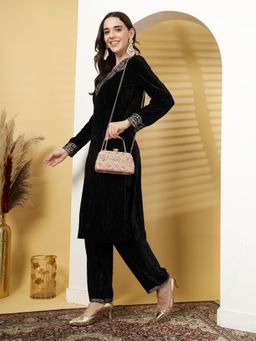 Anekaant - Adorn Salmon Pink and Gold Embellished Silk Clutch with Detachable Chain