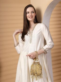 Anekaant - Droop Champagne Mirror Work Quirky Embellished Faux Silk Potli