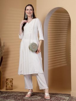 Anekaant - Adorn Sage and Multi Floral Embellished Faux Silk Clutch with Detachable Chain