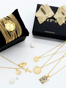 Joker and Witch - Joker & Witch Gold Believer Love Stack Watch, Hair Pins, Necklace With Earrings (Set of 5)