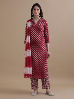 Jaipur Kurti - Red Floral Kurta with Pant & Dupatta (Set of 3)