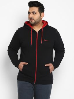 Urbano Plus - Mens Black Solid Cotton Zippered Full Sleeve Hooded Jacket