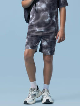 Technosport - Boys Grey Tie & Dye Printed Regular Fit Shorts with MATPIQ