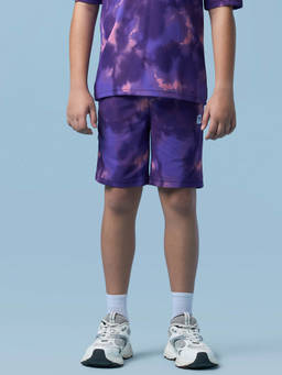 Technosport - Boys Purple Tie & Dye Printed Regular Fit Shorts with MATPIQ