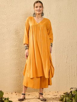 InWeave - Mustard Stripes Kurta and Palazzo (Set of 2)
