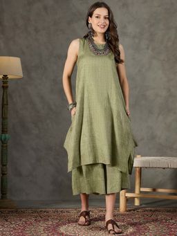 InWeave - Olive Stripes Kurta and Palazzo (Set of 2)