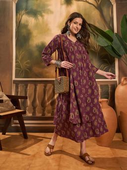 InWeave - Purple Paisley Kurta and Palazzo (Set of 2)