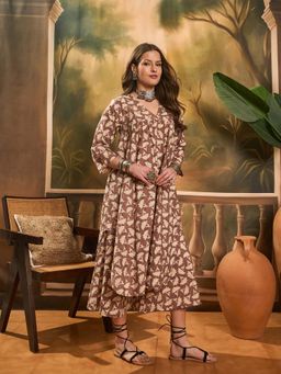 InWeave - Brown Printed Kurta and Palazzo (Set of 2)