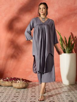 InWeave - Grey Solid Kurta and Palazzo (Set of 2)