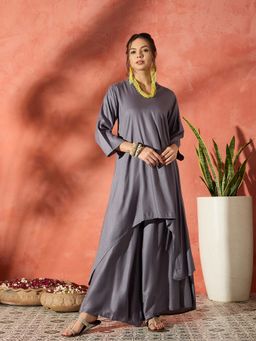 InWeave - Grey Solid Kurta and Palazzo (Set of 2)