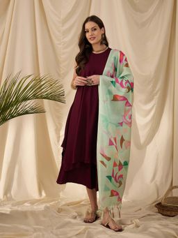 InWeave - Wine Solid Kurta and Palazzo with Dupatta (Set of 3)