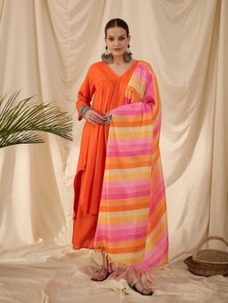 InWeave - Orange Solid Kurta and Palazzo with Dupatta (Set of 3)