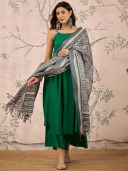 InWeave - Green Solid Kurta and Palazzo with Dupatta (Set of 3)