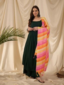 InWeave - Green Solid Kurta and Palazzo with Dupatta (Set of 3)