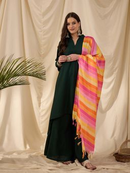 InWeave - Green Solid Kurta and Palazzo with Dupatta (Set of 3)