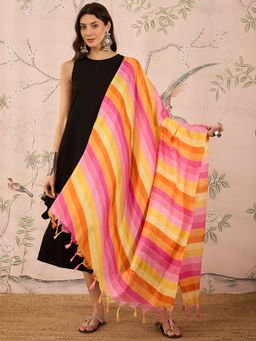 InWeave - Black Solid Kurta and Palazzo with Dupatta (Set of 3)