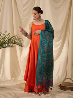 InWeave - Orange Solid Kurta and Palazzo with Dupatta (Set of 3)