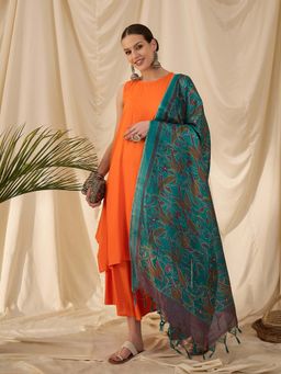 InWeave - Orange Solid Kurta and Palazzo with Dupatta (Set of 3)