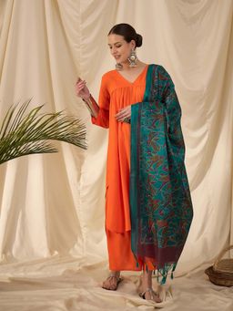 InWeave - Orange Solid Kurta and Palazzo with Dupatta (Set of 3)