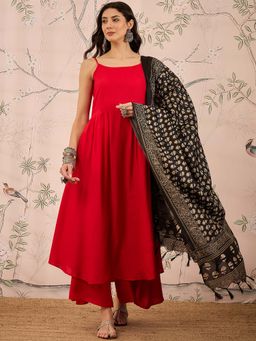 InWeave - Red Solid Kurta and Palazzo with Dupatta (Set of 3)