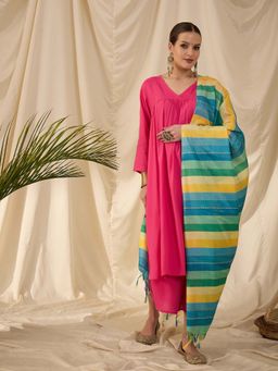 InWeave - Pink Solid Kurta and Palazzo with Dupatta (Set of 3)