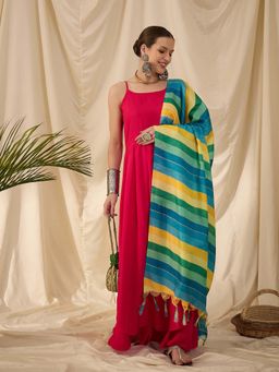 InWeave - Pink Solid Kurta and Palazzo with Dupatta (Set of 3)