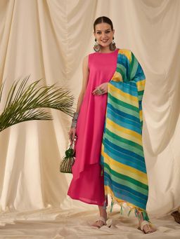 InWeave - Pink Solid Kurta and Palazzo with Dupatta (Set of 3)
