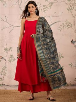 InWeave - Red Solid Kurta and Palazzo with Dupatta (Set of 3)