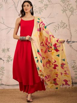 InWeave - Red Solid Kurta and Palazzo with Dupatta (Set of 3)