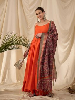 InWeave - Orange Solid Kurta and Palazzo with Dupatta (Set of 3)