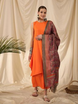 InWeave - Orange Solid Kurta and Palazzo with Dupatta (Set of 3)