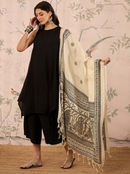 InWeave - Black Solid Kurta and Palazzo with Dupatta (Set of 3)