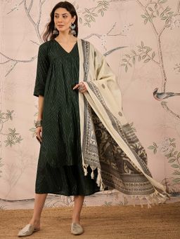 InWeave - Green Stripes Kurta and Palazzo with Dupatta (Set of 3)