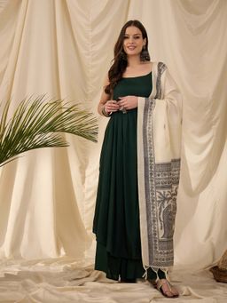 InWeave - Green Solid Kurta and Palazzo with Dupatta (Set of 3)