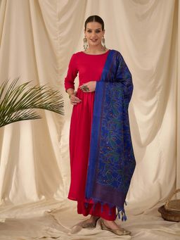 InWeave - Pink Solid Anarkali Kurta and Palazzo with Dupatta (Set of 3)